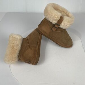 Bearpaw Abby Women's 11 US Tan Suede Sheepskin Shearling Lined Boots Buckle
